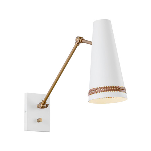 Alora Brickell One Light Wall Sconce in Matte White/Hazelnut Leather - WV342105MWHL