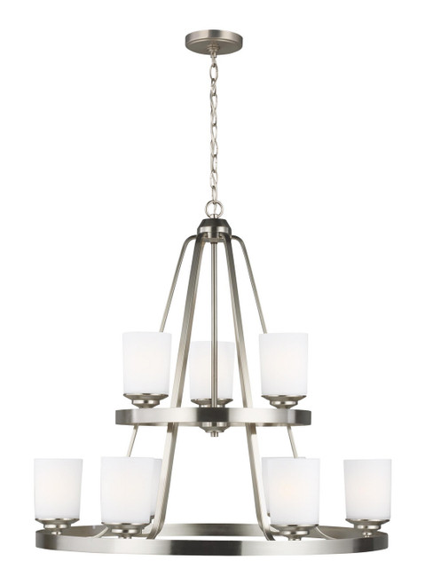 Generation Lighting Kemal Nine Light Chandelier in Brushed Nickel - 3130709EN3-962 Generation Lighting Kemal Nine Light Chandelier in Brushed Nickel - 3130709EN3-962