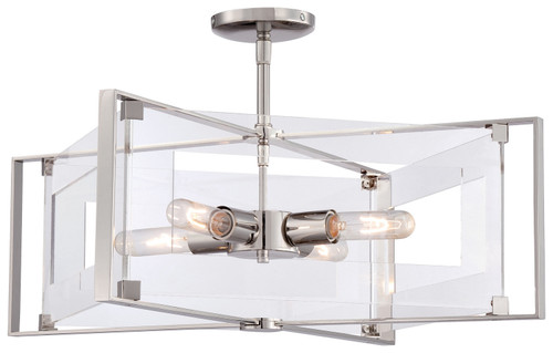 George Kovacs Crystal Clear Four Light Convertible Semi Flush / Pendant in Polished Nickel - P1403-613 George Kovacs Crystal Clear Four Light Convertible Semi Flush / Pendant in Polished Nickel - P1403-613