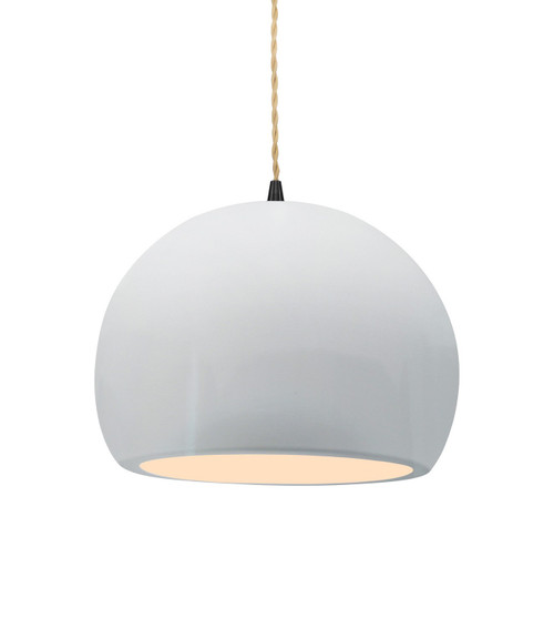Justice Designs Radiance One Light Pendant in Gloss White (outside and inside of fixture) - CER-6533-WTWT-MBLK-BEIG-TWST