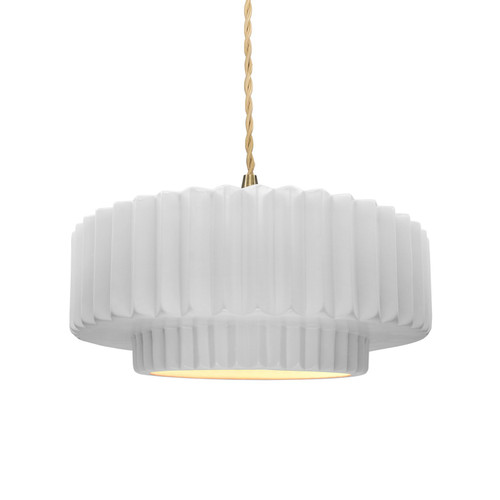 Justice Designs Radiance One Light Pendant in Gloss White - CER-6553-WHT-BRSS-BEIG-TWST