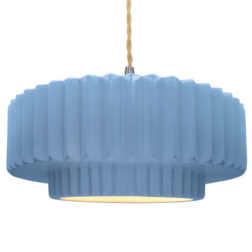 Justice Designs Radiance One Light Pendant in Sky Blue - CER-6555-SKBL-NCKL-BEIG-TWST