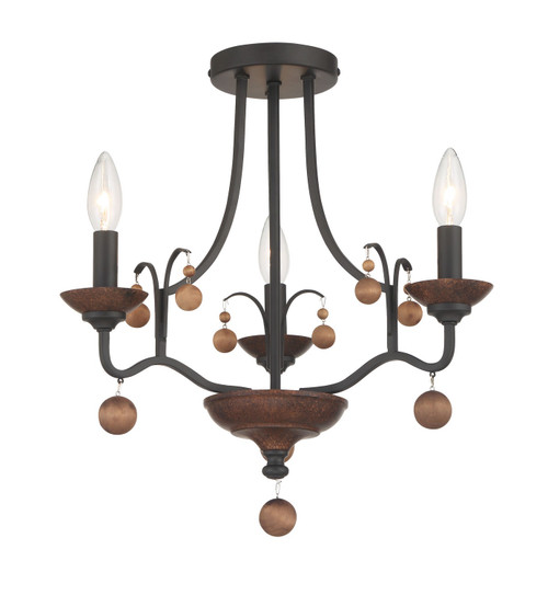 Minka-Lavery Colonial Charm Three Light Semi Flush Mount in Old World Bronze W/Walnut Acce - 2662-723 Minka-Lavery Colonial Charm Three Light Semi Flush Mount in Old World Bronze W/Walnut Acce - 2662-723