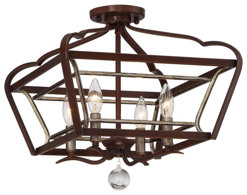 Minka-Lavery Astrapia Four Light Semi Flush Mount in Dark Rubbed Sienna With Aged Silver - 4347-593 Minka-Lavery Astrapia Four Light Semi Flush Mount in Dark Rubbed Sienna With Aged Silver - 4347-593