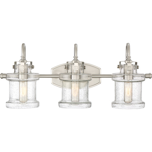 Quoizel Danbury Three Light Bath Fixture in Brushed Nickel - DNY8603BN Quoizel Danbury Three Light Bath Fixture in Brushed Nickel - DNY8603BN