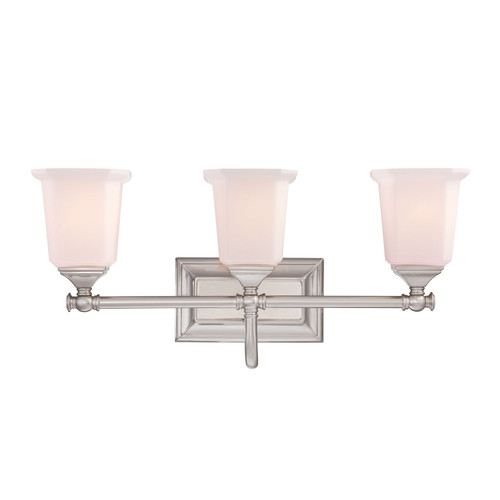 Quoizel Nicholas Three Light Bath Fixture in Brushed Nickel - NL8603BN Quoizel Nicholas Three Light Bath Fixture in Brushed Nickel - NL8603BN