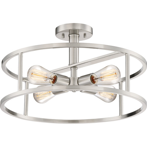 Quoizel New Harbor Four Light Semi-Flush Mount in Brushed Nickel - NHR1718BN Quoizel New Harbor Four Light Semi-Flush Mount in Brushed Nickel - NHR1718BN
