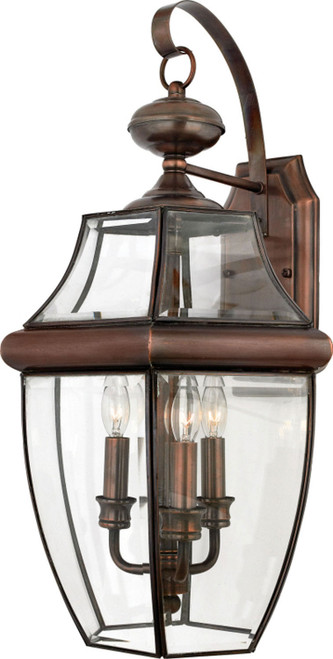 Quoizel Newbury Three Light Outdoor Wall Lantern in Aged Copper - NY8318AC Quoizel Newbury Three Light Outdoor Wall Lantern in Aged Copper - NY8318AC