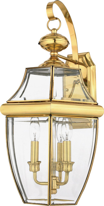 Quoizel Newbury Three Light Outdoor Wall Lantern in Polished Brass - NY8318B Quoizel Newbury Three Light Outdoor Wall Lantern in Polished Brass - NY8318B