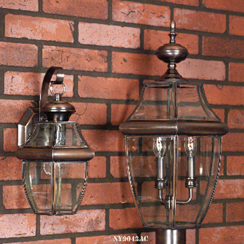 Quoizel Newbury Three Light Outdoor Post Lantern in Aged Copper - NY9043AC Quoizel Newbury Three Light Outdoor Post Lantern in Aged Copper - NY9043AC