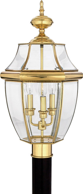 Quoizel Newbury Three Light Outdoor Post Lantern in Polished Brass - NY9043B Quoizel Newbury Three Light Outdoor Post Lantern in Polished Brass - NY9043B