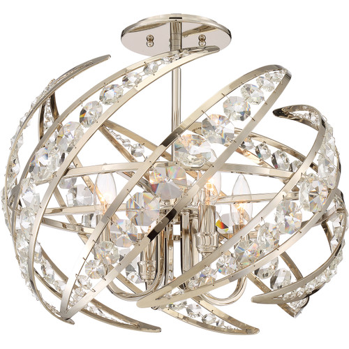 Quoizel Crescent Four Light Semi-Flush Mount in Polished Nickel - PCCN1718PK Quoizel Crescent Four Light Semi-Flush Mount in Polished Nickel - PCCN1718PK