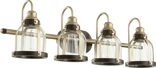 Quorum Banded Lighting Series Four Light Vanity in Aged Brass w/ Oiled Bronze - 586-4-8086 Quorum Banded Lighting Series Four Light Vanity in Aged Brass w/ Oiled Bronze - 586-4-8086
