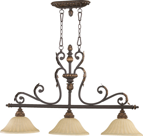 Quorum Rio Salado Three Light Island Pendant in Toasted Sienna With Mystic Silver - 6557-3-44 Quorum Rio Salado Three Light Island Pendant in Toasted Sienna With Mystic Silver - 6557-3-44