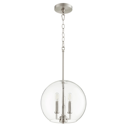 Quorum 873 Globe Pendants Three Light Pendant in Satin Nickel - 873-3-65 Quorum 873 Globe Pendants Three Light Pendant in Satin Nickel - 873-3-65