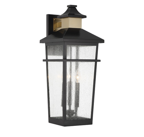 Savoy House Kingsley Three Light Outdoor Wall Lantern in Matte Black with Warm Brass - 5-715-143