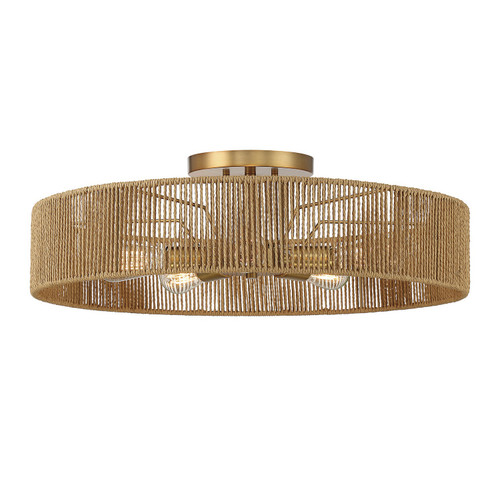 Savoy House Ashe Five Light Semi Flush Mount in Warm Brass and Rope - 6-1682-5-320 Savoy House Ashe Five Light Semi Flush Mount in Warm Brass and Rope - 6-1682-5-320