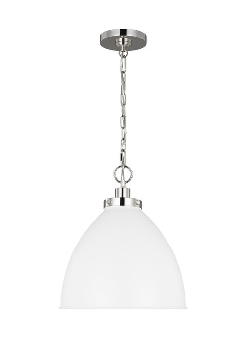 Visual Comfort Studio Wellfleet One Light Pendant in Matte White and Polished Nickel - CP1291MWTPN