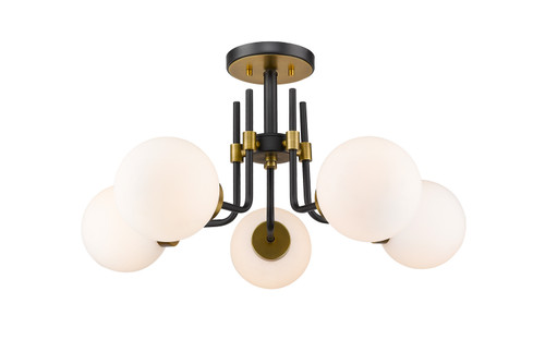Z-Lite Parsons Five Light Semi Flush Mount in Matte Black + Olde Brass - 477-5SF-MB-OBR Z-Lite Parsons Five Light Semi Flush Mount in Matte Black + Olde Brass - 477-5SF-MB-OBR