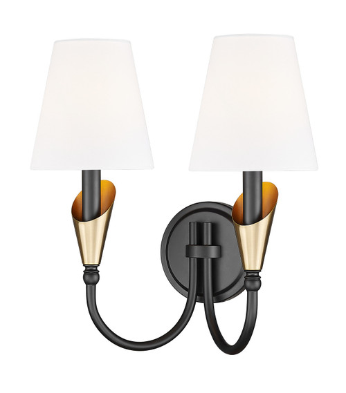 Z-Lite Claudelle Two Light Wall Sconce in Matte Black + Modern Gold - 4014-2S-MB-MGLD Z-Lite Claudelle Two Light Wall Sconce in Matte Black + Modern Gold - 4014-2S-MB-MGLD