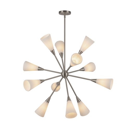 Alora Cosmo 12 Light Chandelier in Brushed Nickel/Glossy Ribbed Opal Glass - CH462039BNGR