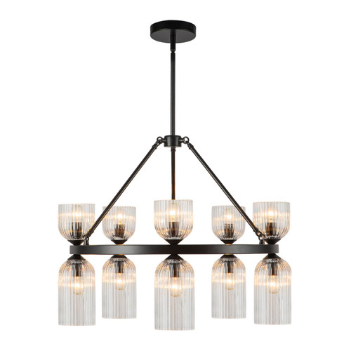 Alora Nelly Ten Light Chandelier in Matte Black/Clear Ribbed Glass - CH442626MBCR
