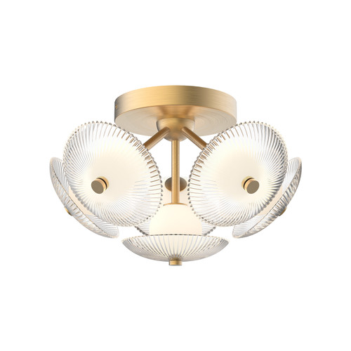 Alora Hera LED Flush Mount in Brushed Gold/Clear Ribbed Glass - FM417606BGCR-UNV