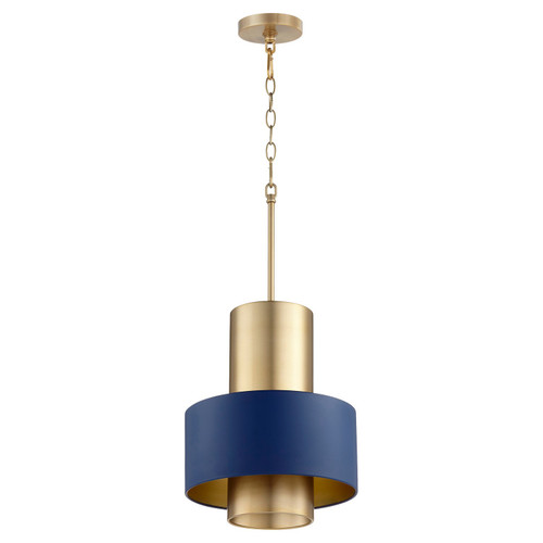 Quorum Cylinder Drum Pendants One Light Pendant in Aged Brass|Blue - 8011-3280
