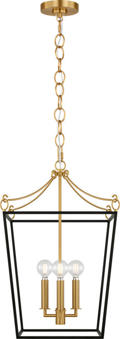 Visual Comfort Studio Carlyle Three Light Lantern in Midnight Black/Burnished Brass - KSC1183MBK