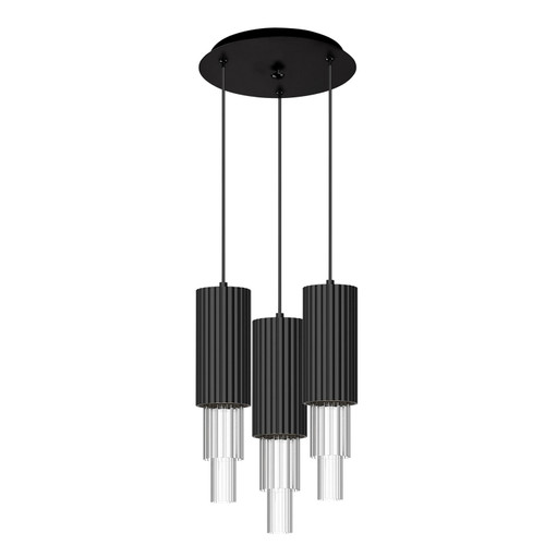 Alora Bordeaux LED Pendant in Matte Black/Clear Ribbed Glass - MP502204MBCR-03
