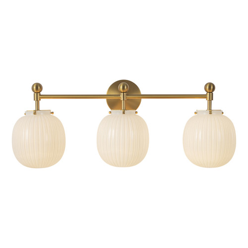Alora Cherise Three Light Bathroom Vanity in Brushed Gold/Glossy Ribbed Opal Glass - VL579328BGGR