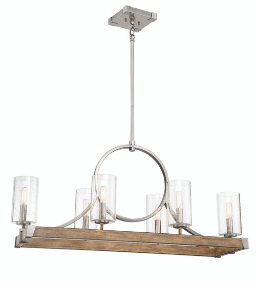 Minka Lavery Country Estates 6 Light Island in Sun Faded Wood With Brushed Nickel Finish