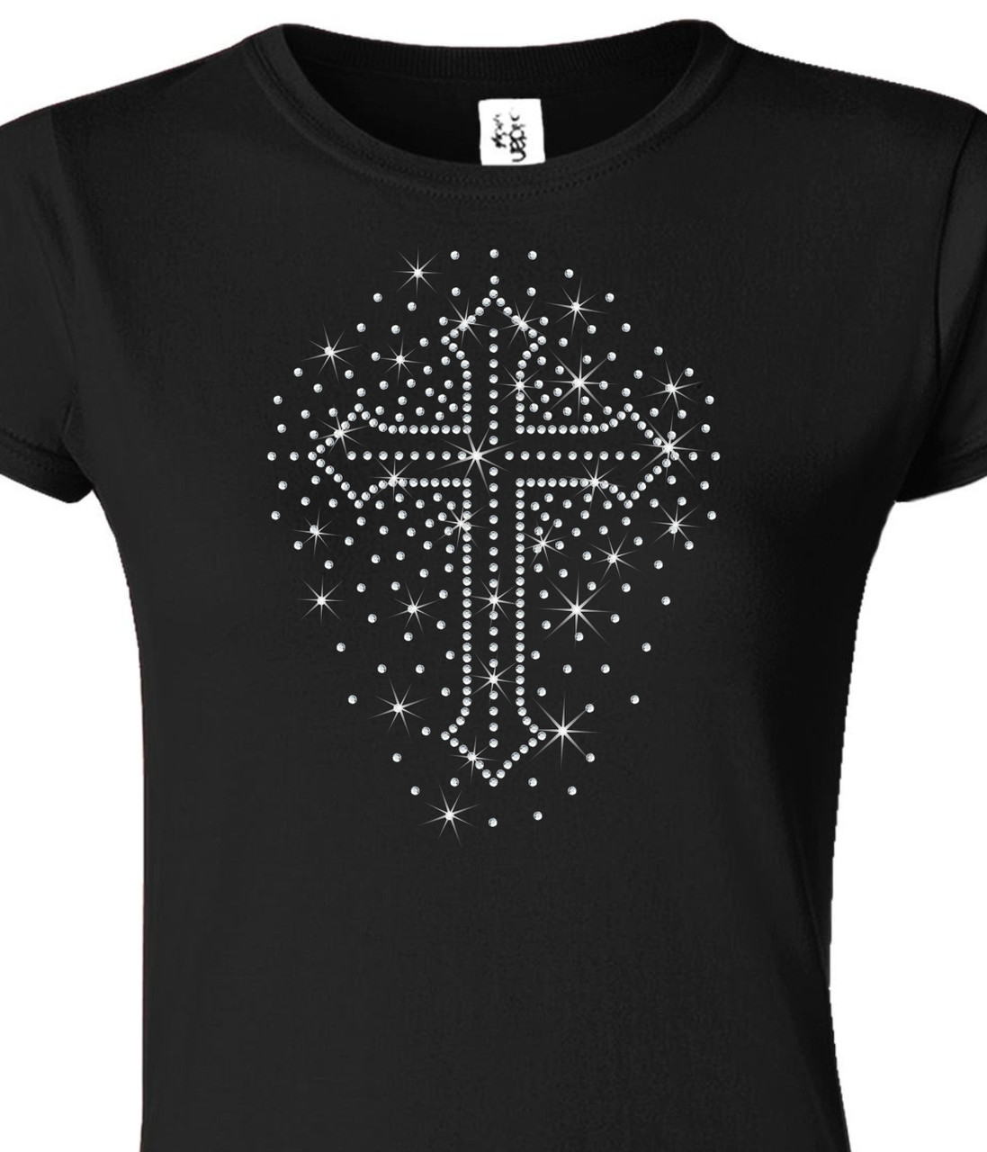 RHINESTONE T-SHIRT - RADIANT CROSS - Rhinestone Genie