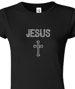 RHINESTONE T-SHIRT - JESUS WITH CROSS RHINESTONE T-SHIRT - JESUS WITH CROSS