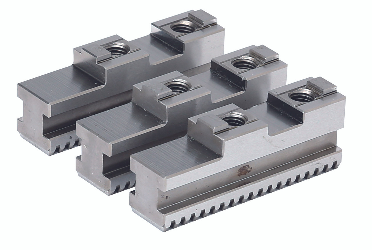 Hardened base jaw for quick jaw change hydraulic chucks