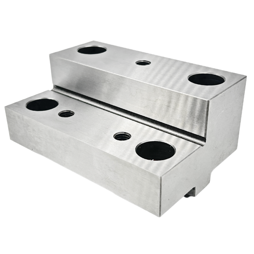 Stepped Soft Jaw for PDV Series Vise
One (1) stepped soft jaws for the PDV Series Traditional Vise, consisting of one fixed jaw and one sliding (moving) jaw. Manufactured from machinable steel, these jaws can be customized with specific gripping profiles to securely hold unique workpiece geometries. The stepped design provides additional clamping versatility and increased workholding range while maintaining the vise's precise self-centering accuracy and repeatable positioning during machining operations.
