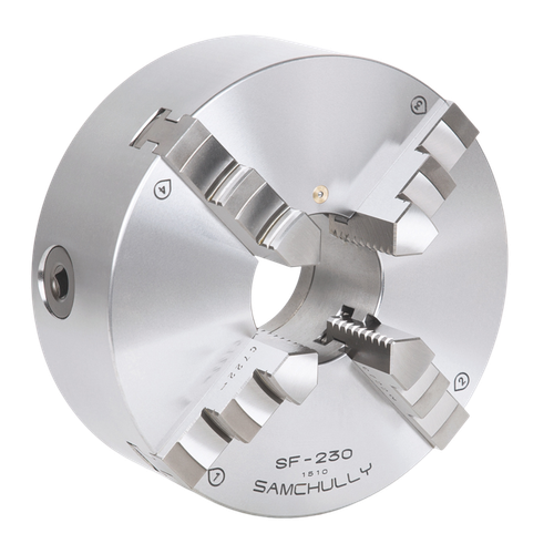 SF Series 4-Jaw Rear-Mount Scroll Chuck with Solid Jaws