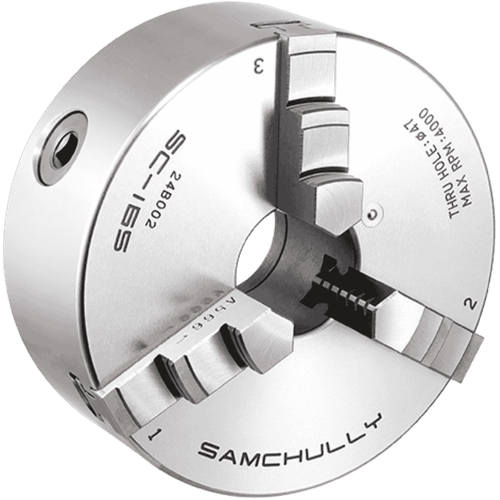 Rear-Mounting Scroll Chuck with Solid Jaws
