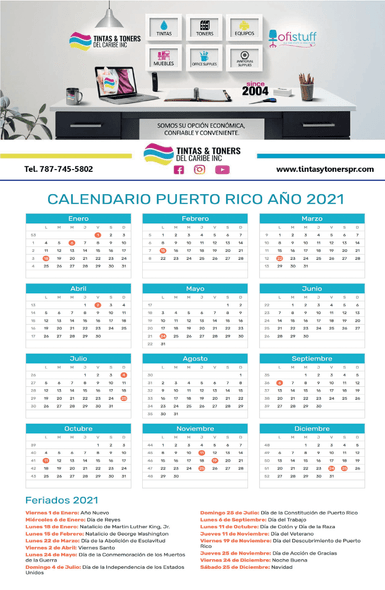 Calendario Full Color Entrega Gratis Puerto Rico | Full Color PR