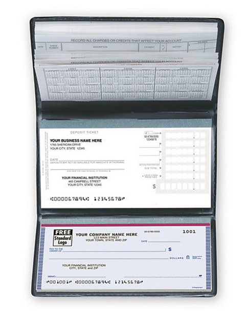 Cheques de negocio tamaño personal con hojas de deposito, registro y cover. 