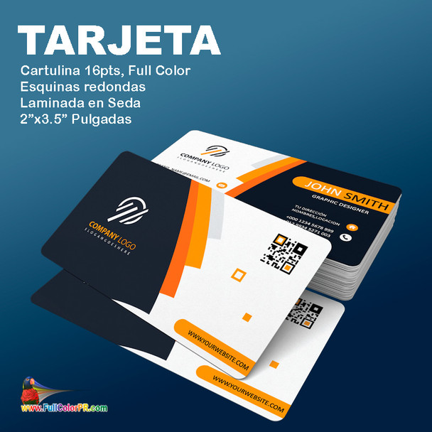 Tarjeta 2x3.5 laminado en seda, esq. redondas, 16pts
