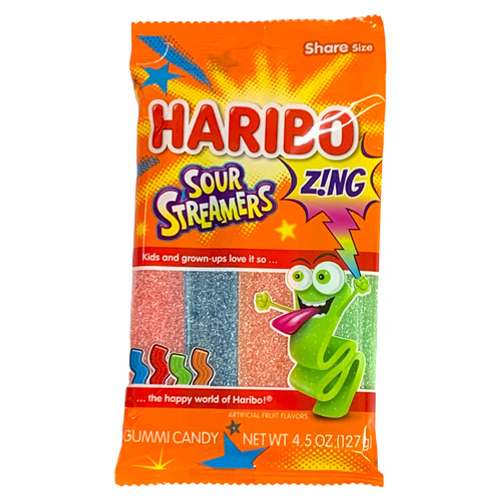 Haribo "Zing" Sour Streamers Gummy Candy Strips - 4.3 oz.