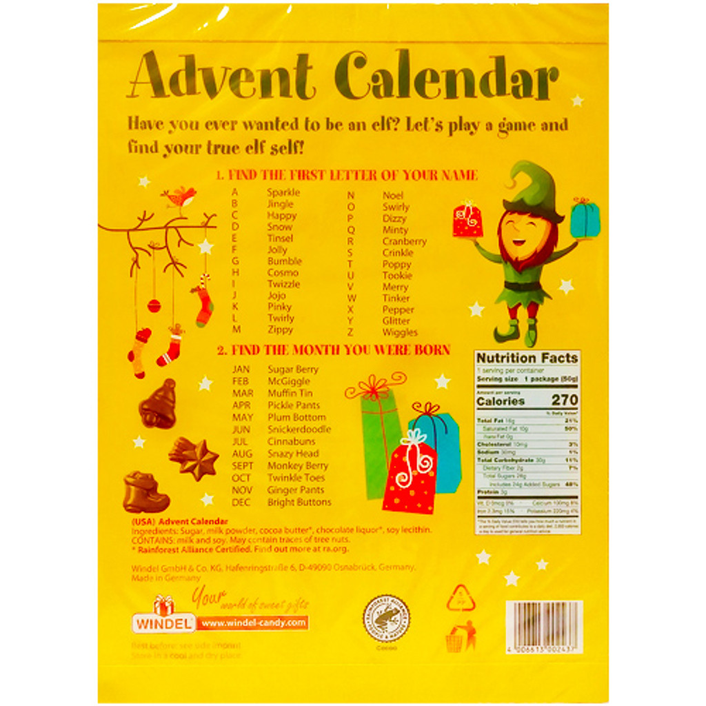 Erika's Milk Chocolate Modern Advent Calendar with 2 Assorted Designs, 1.7 oz