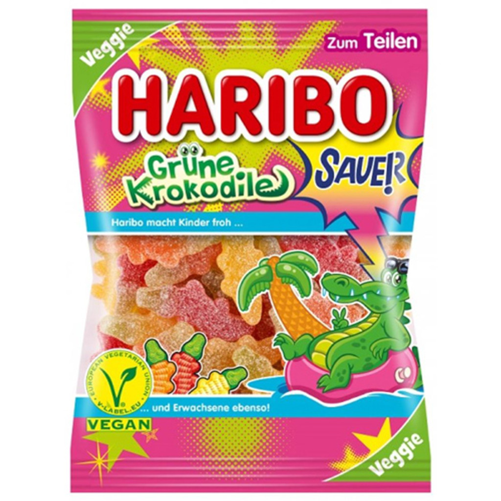 Haribo "Gruene Krokodile" Green Crocodile Gummy Candy, 7 oz