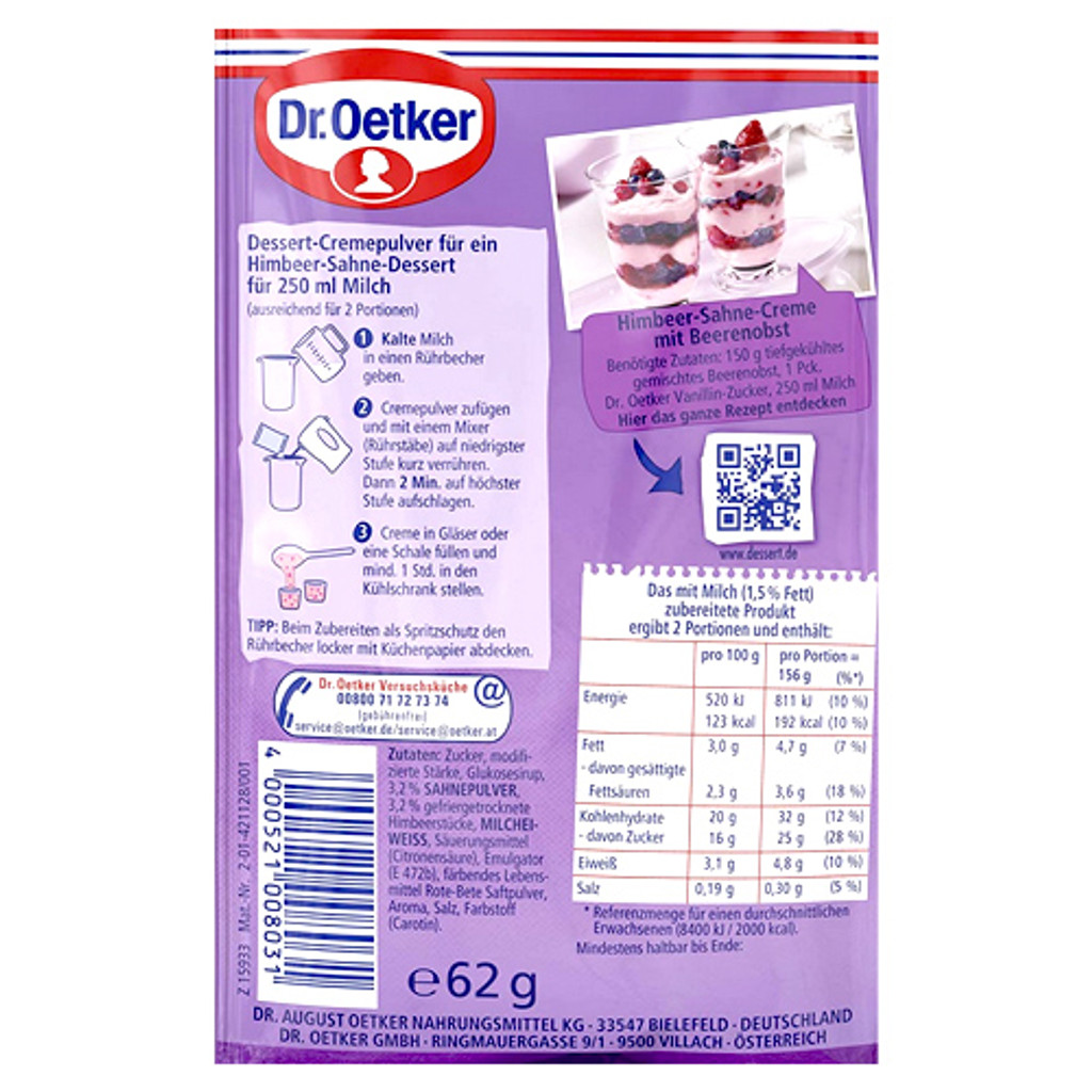 Dr. Oetker Raspberry Cream Instant Dessert, 2.3 oz.