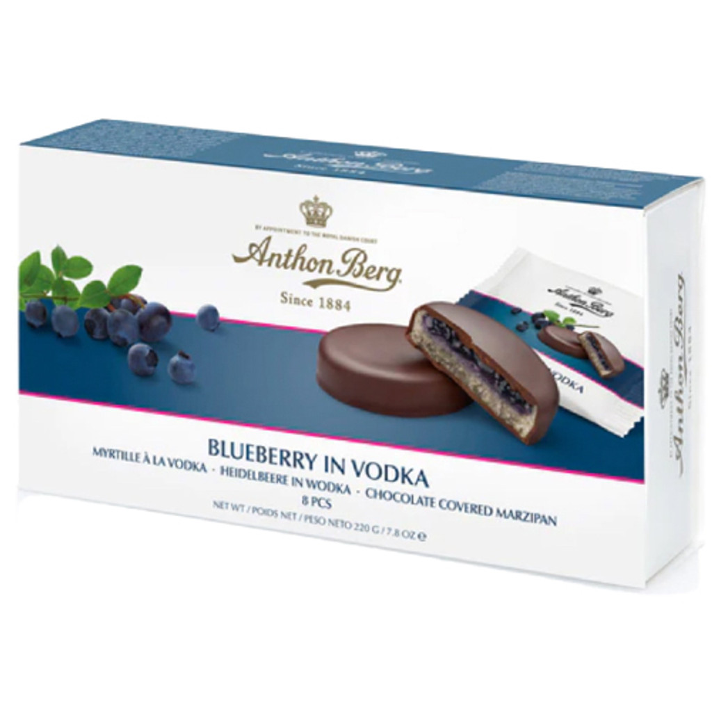 Anthon Berg "Blueberry in Vodka" Chocolate Covered Marzipan Medallions