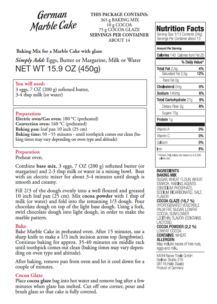 Kathi German Marble Pound Cake with Cocoa Glaze Baking Mix 15.9 oz