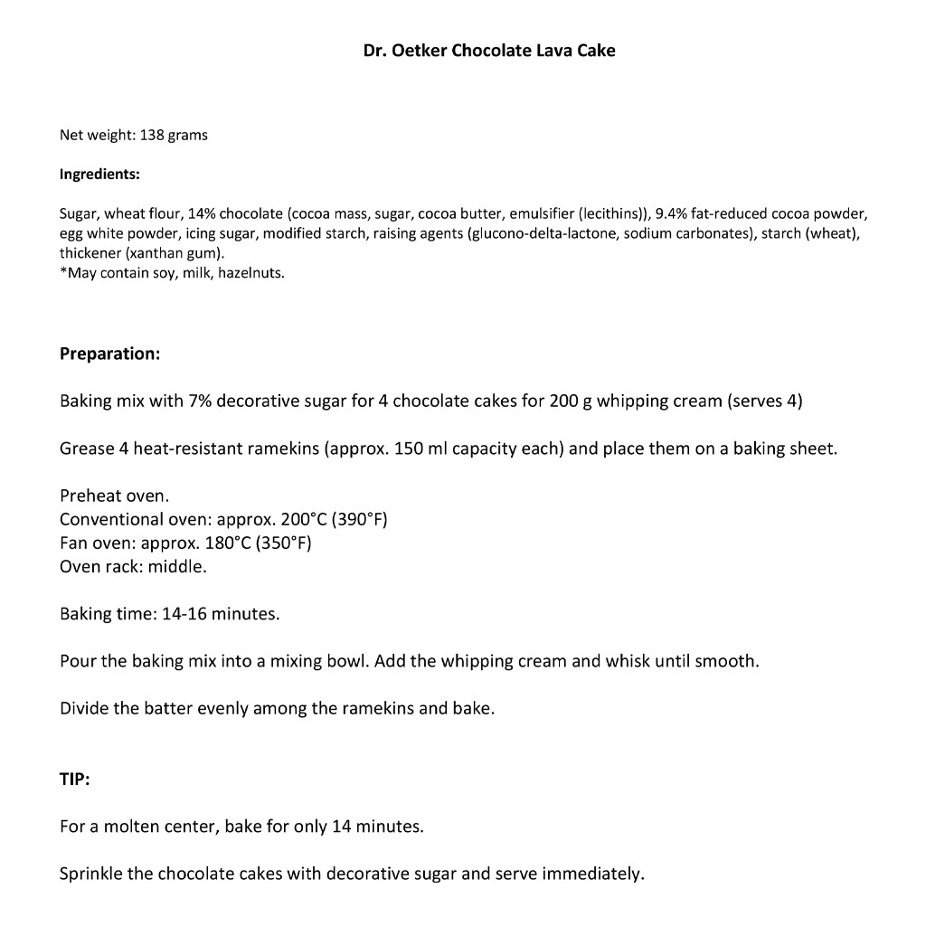 Dr. Oetker "Warme Schokokuechlein" Chocolate Lava Cake Mix
