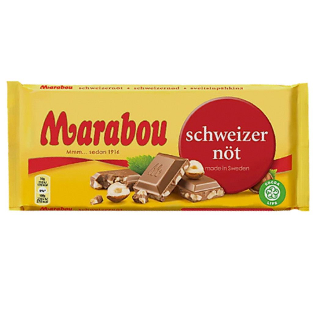 Marabou Swedish Milk Chocolate Bar with Hazelnut, 3.5 oz