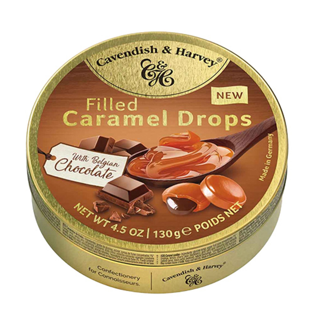 Cavendish & Harvey Caramel Drops Filled with Chocolate Cream in Tin 4.5 oz